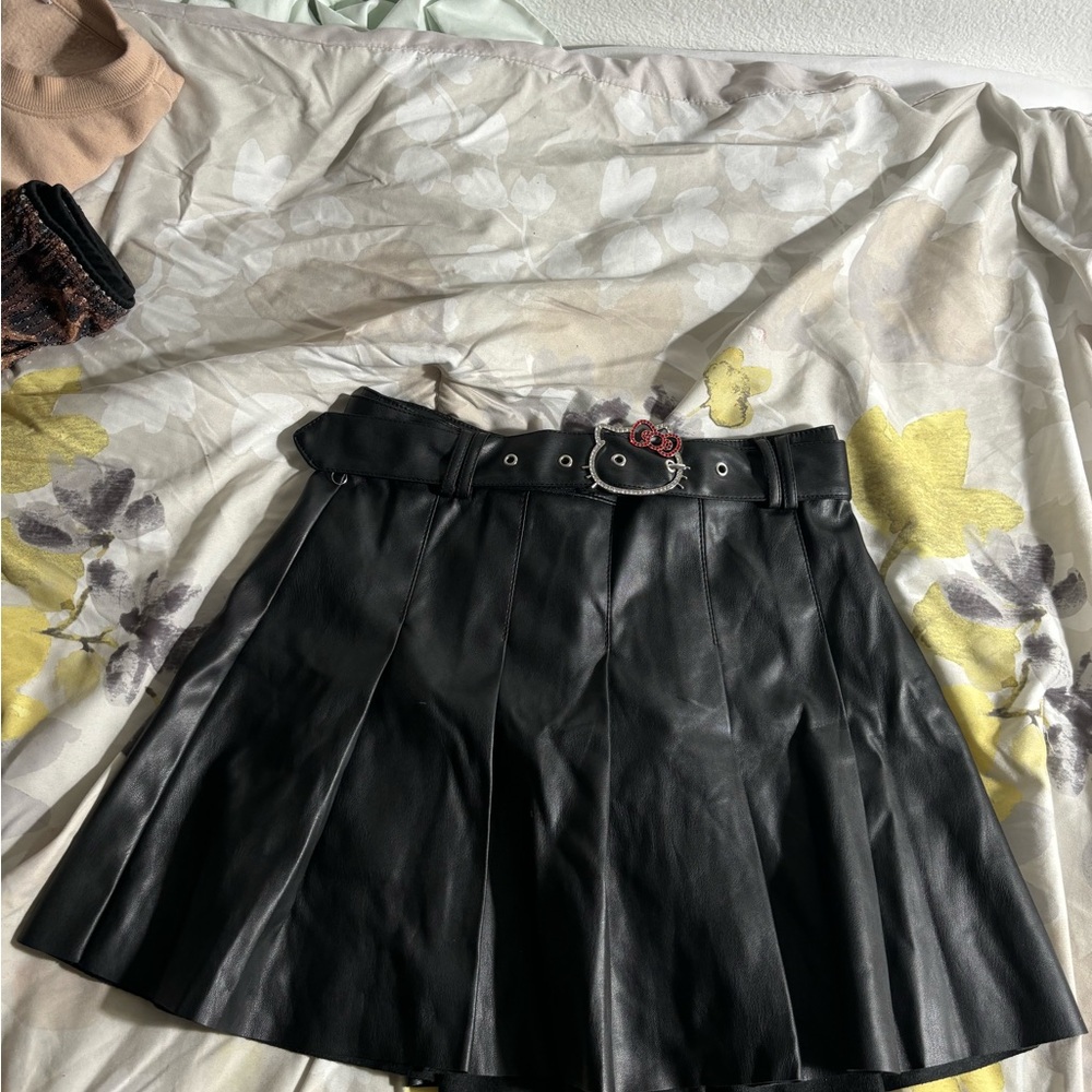 Hello Kitty Limited Edition Black Pleated Leather Skirt